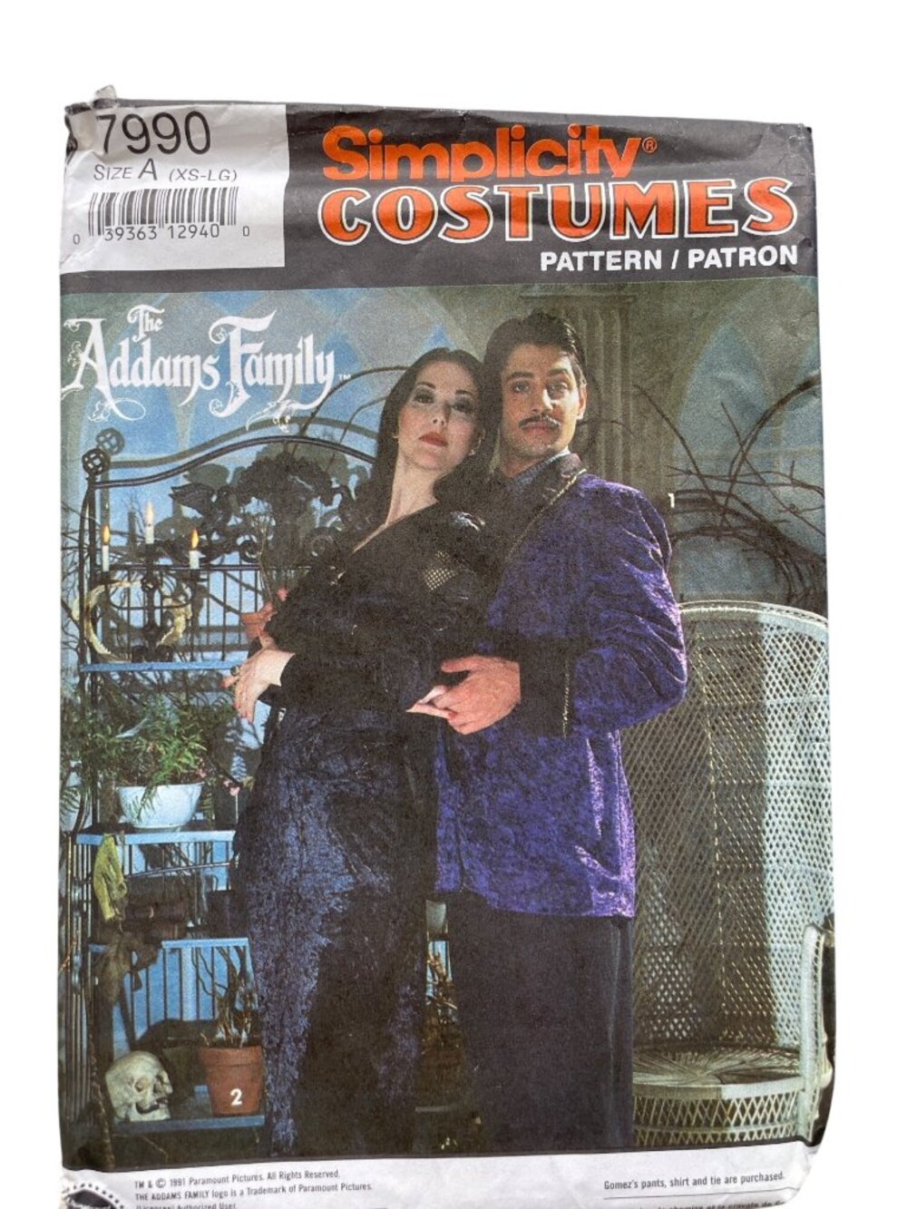 Vintage 90s Simplicity 7990 Sewing Pattern XS-Large The Addams Family 1992 UNCUT